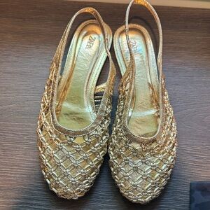 Zara Metallic Gold Slingback flats
